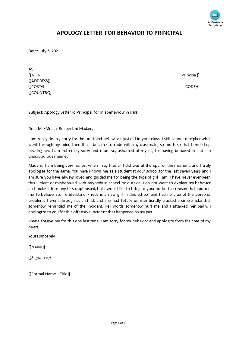 Apology Letter For Behavior At School Sample Template Vrogue co