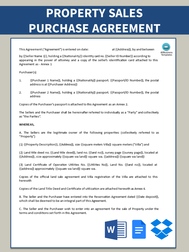 Property Sales Purchase Agreement template 模板