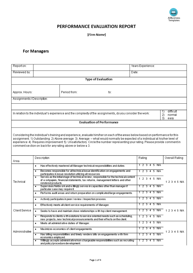 Hr Performance Evaluation Report Managers Templates At 