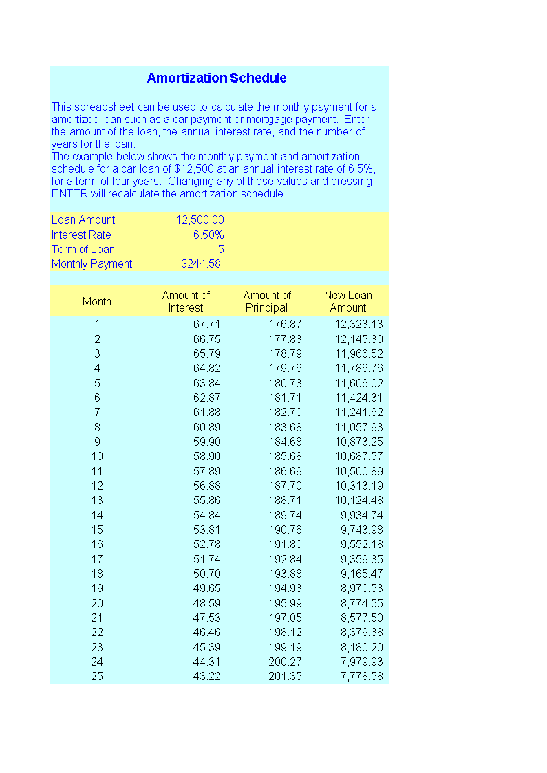  New Car Loan Amortization Schedule Allbusinesstemplates