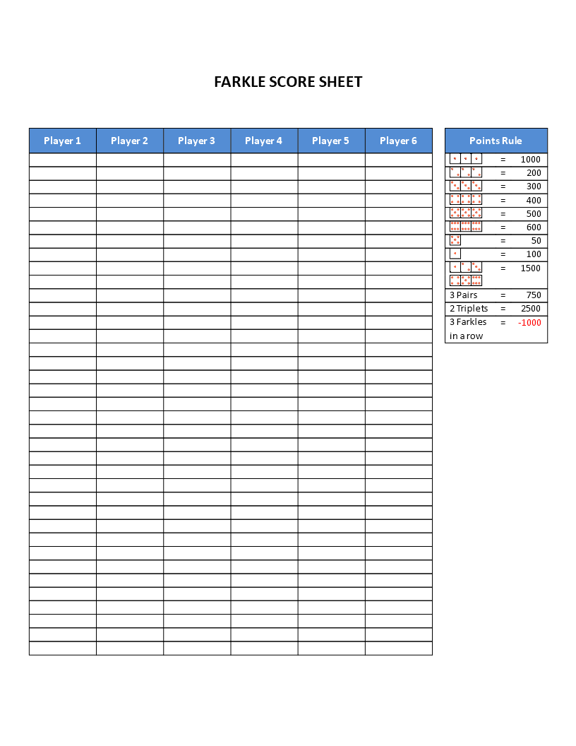 printable farkle score sheet with rules