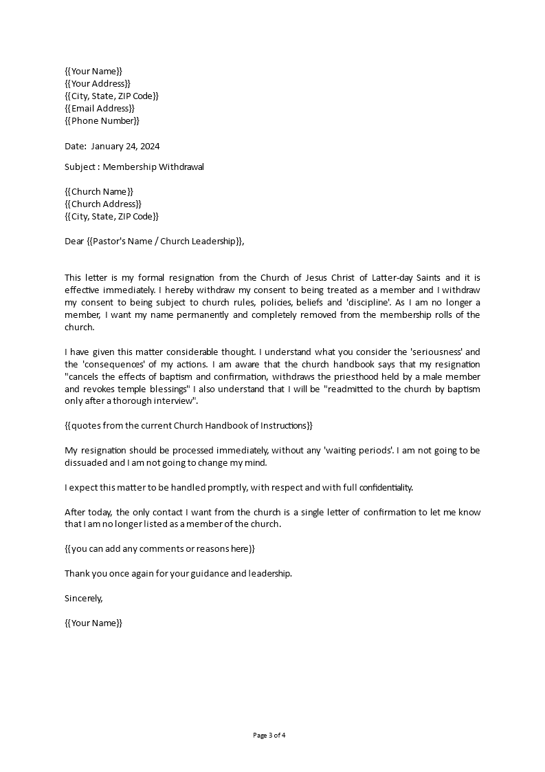 Church Resignation Letter for member | Templates at ...