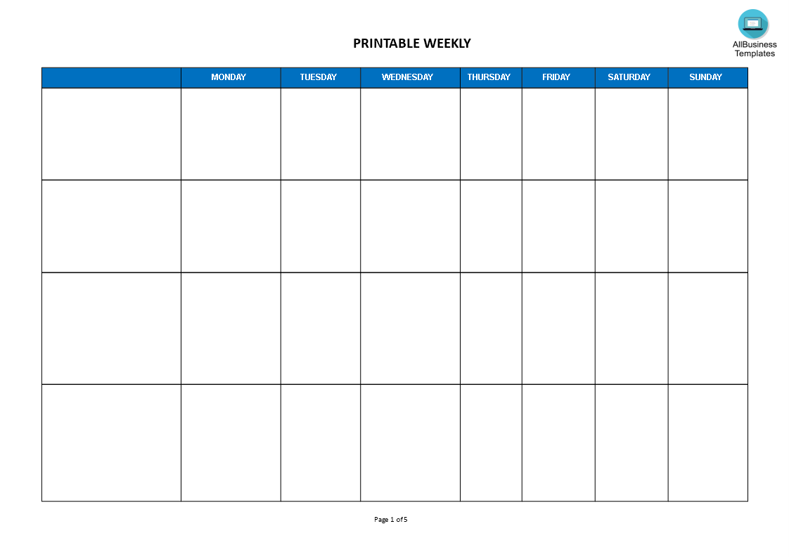 weekly calendar landscape format templates at
