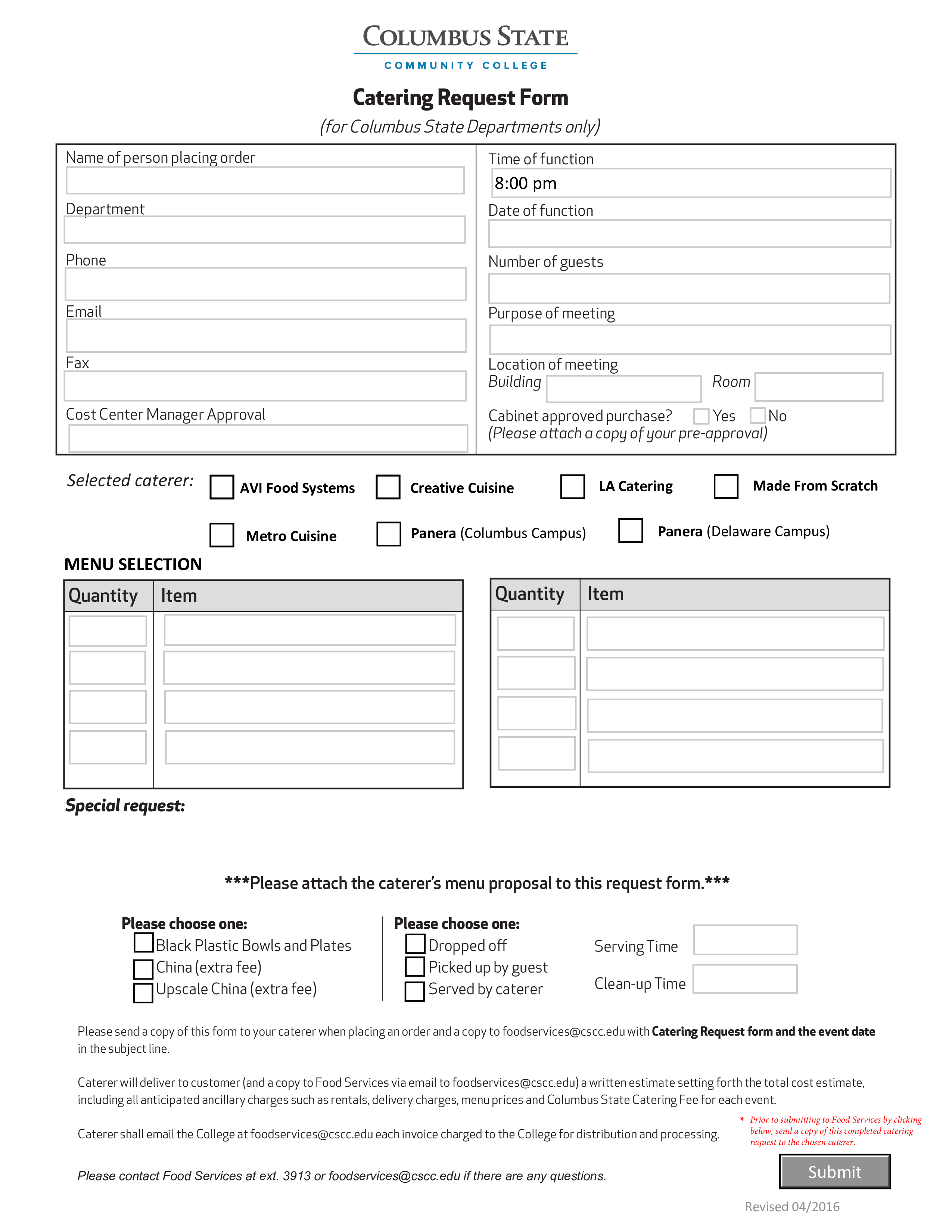 Catering Form Template HQ Template Documents