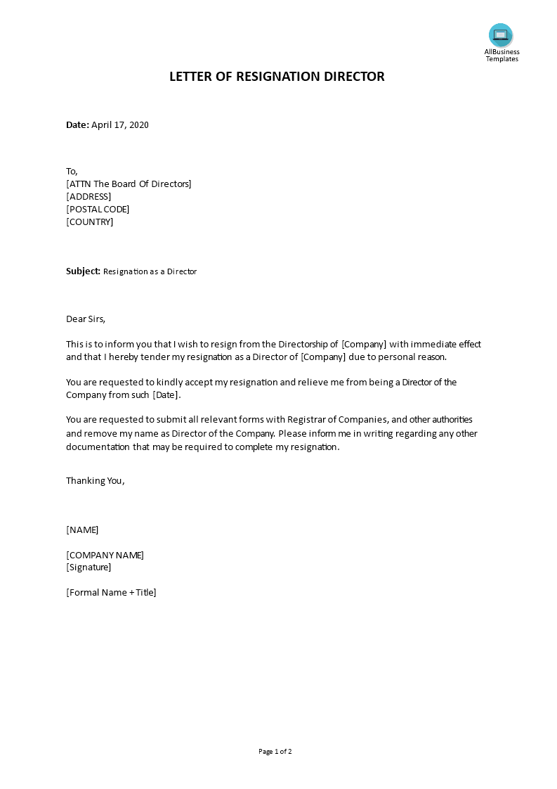 Immediate Resignation Letter Due To Personal Reasons Templates At Allbusinesstemplates Com