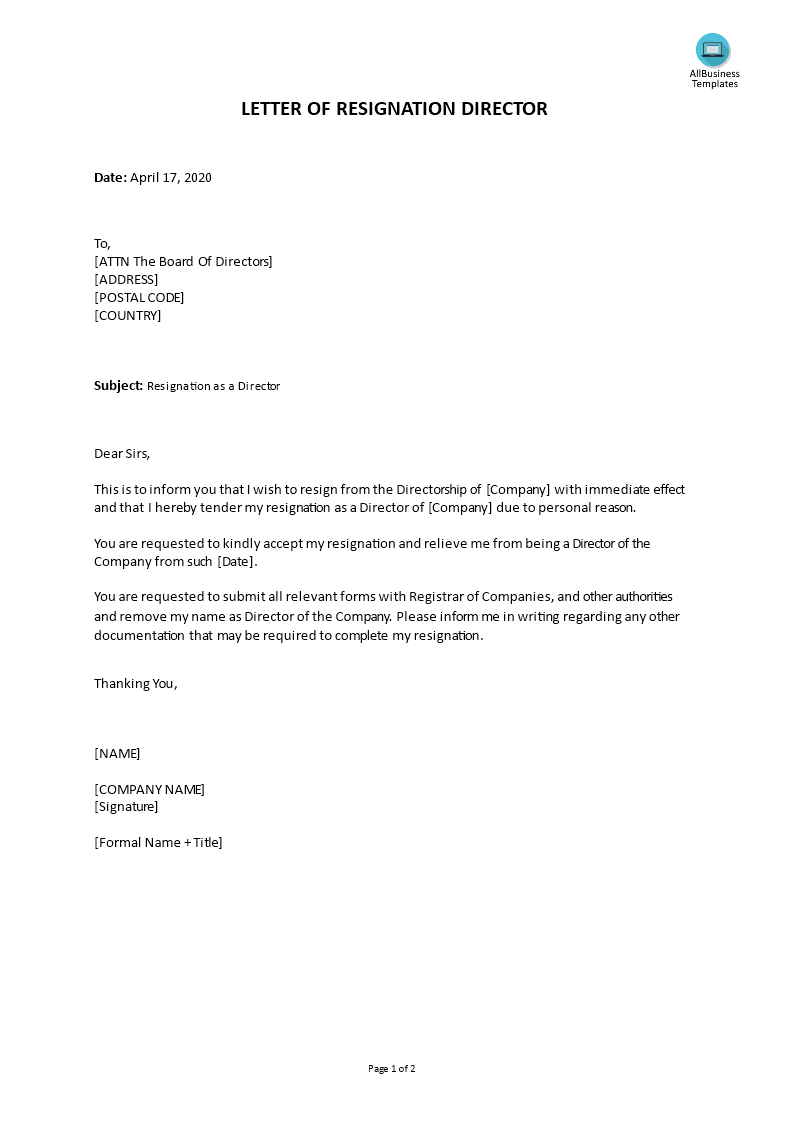 Immediate Resignation Letter Due To Personal Reasons Templates At Allbusinesstemplates