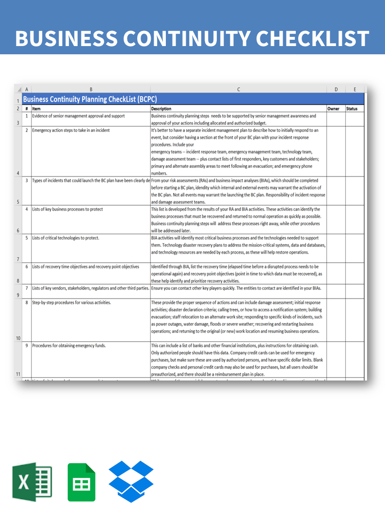 Free Business Continuity Plan Template Excel FREE PRINTABLE TEMPLATES