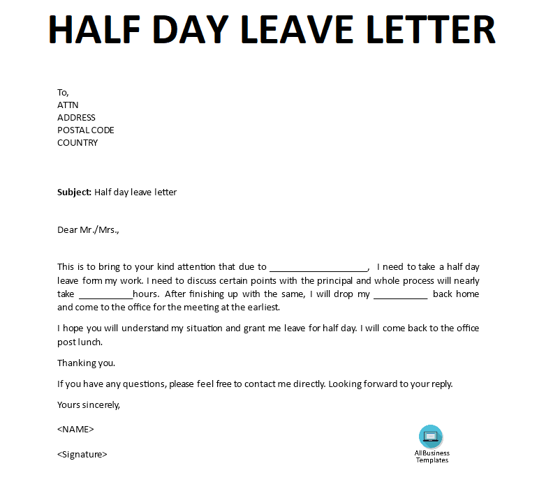 application letter for half day leave