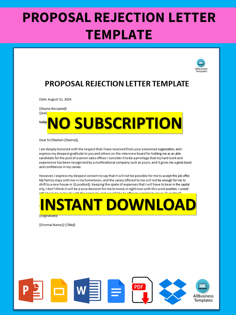 Proposal Rejection Letter template 模板