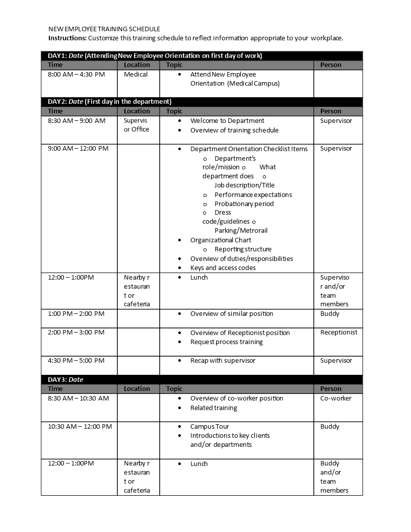 Kostenloses Training Program Schedule Format