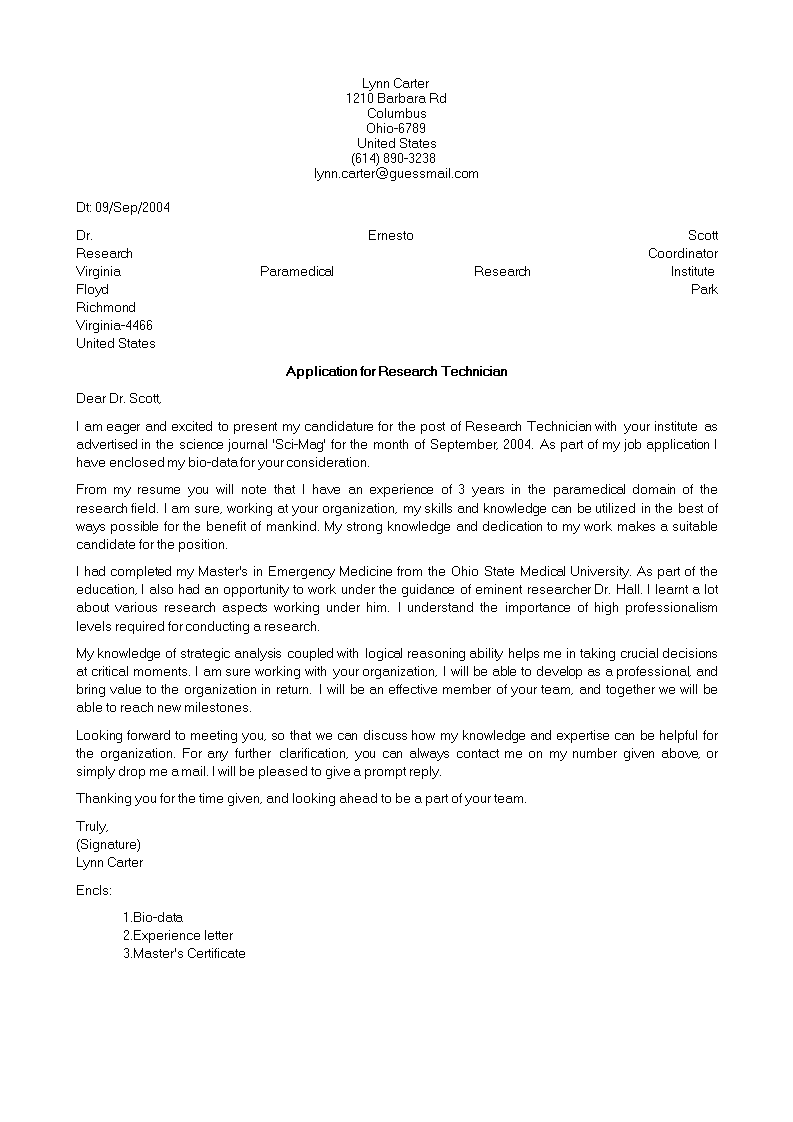 Research Cover Letter Template