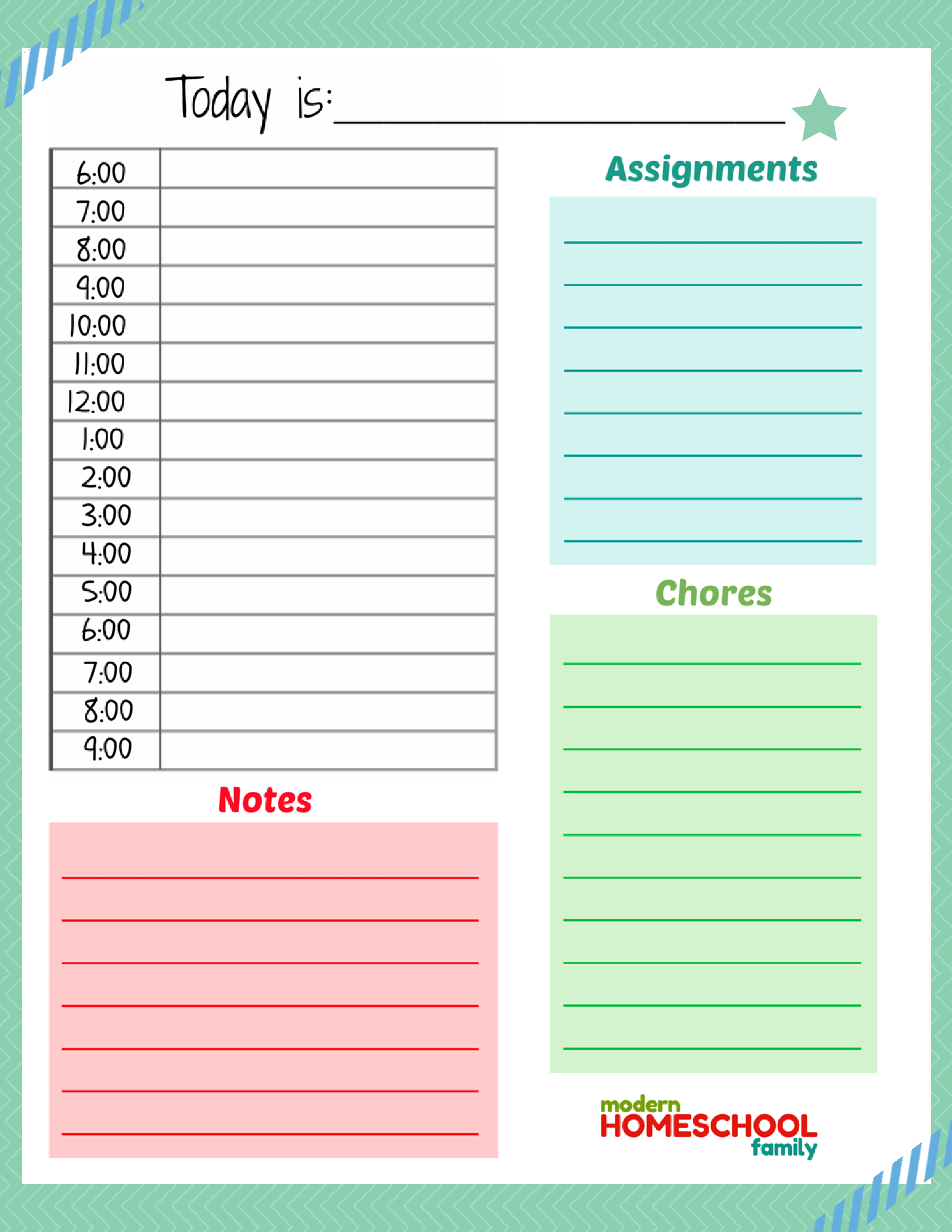 student daily schedule template free printable