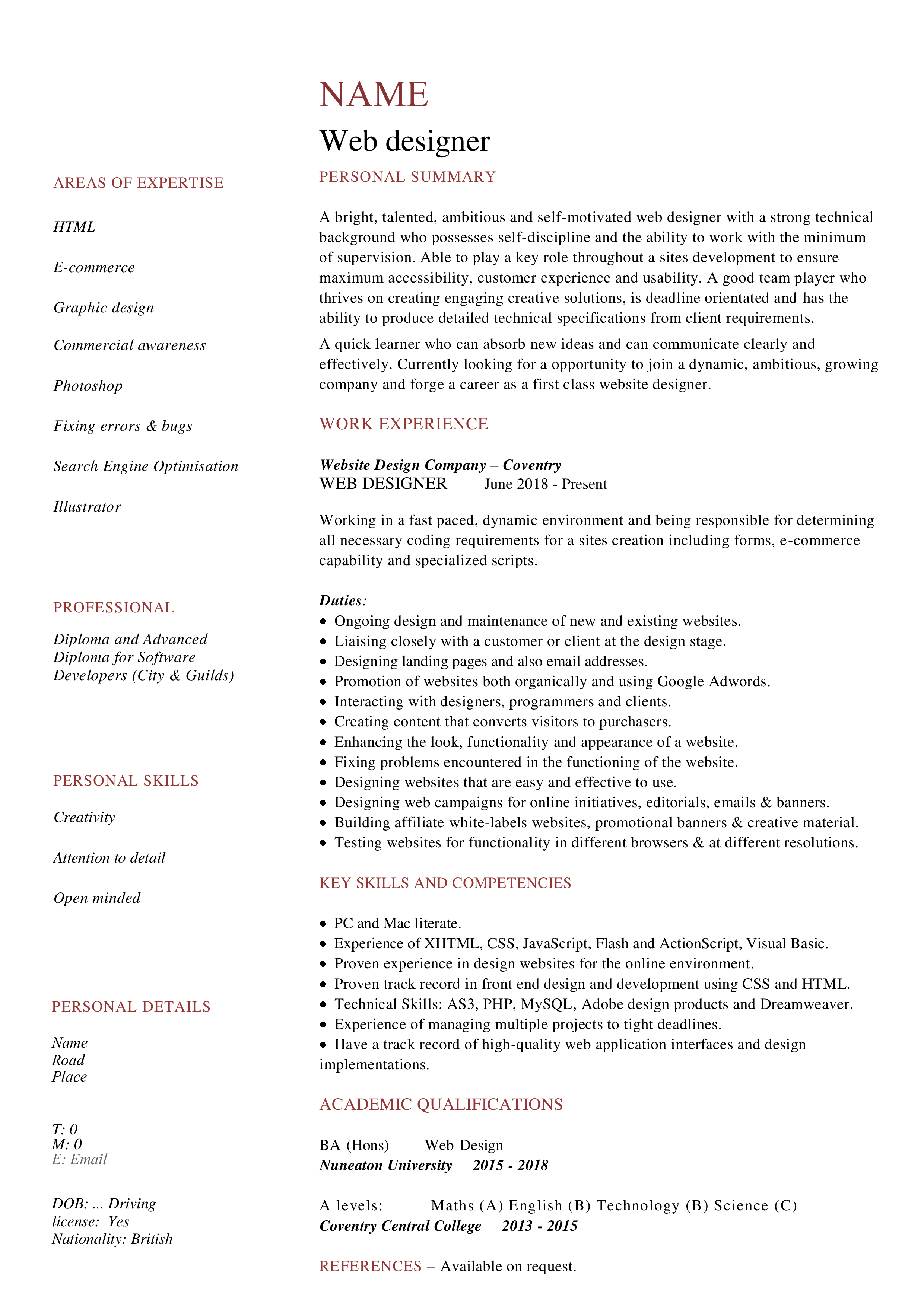 Creative Web Developer Resume | Templates at allbusinesstemplates.com