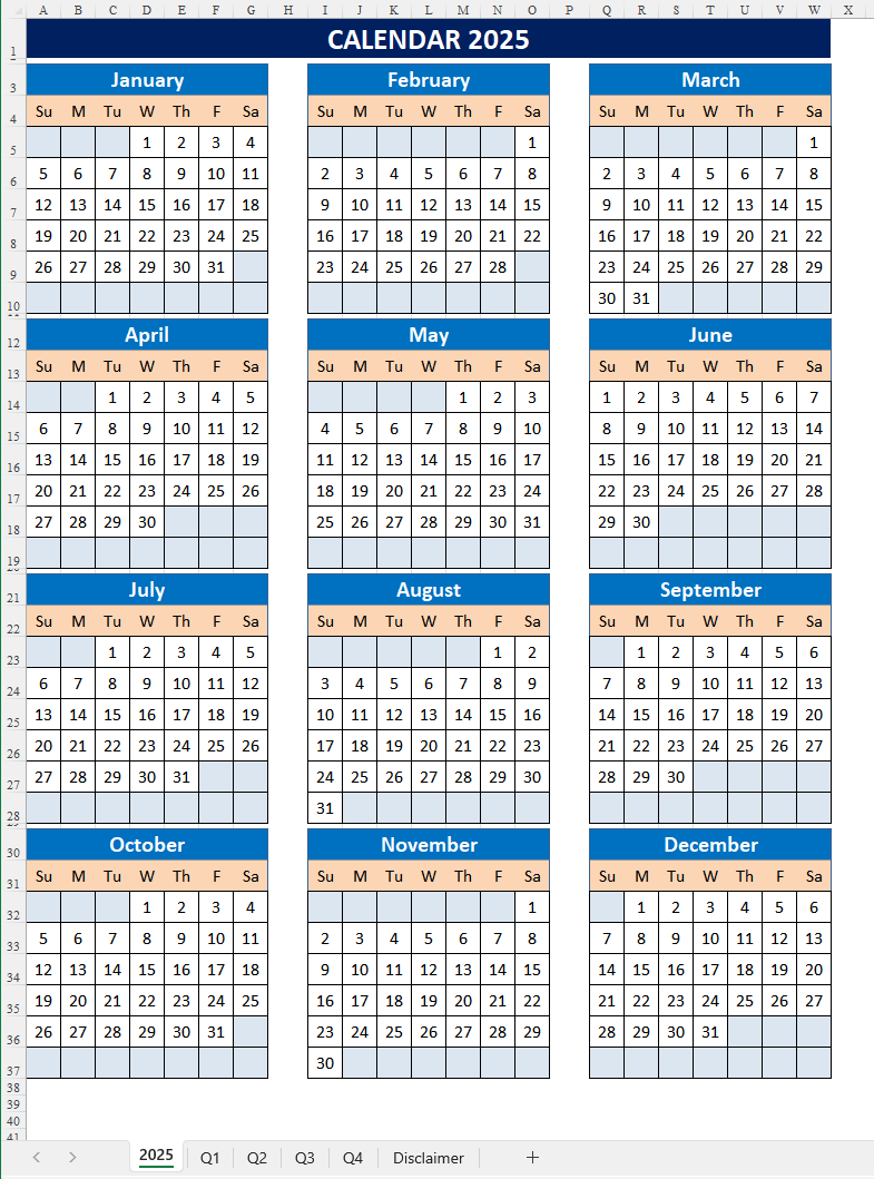 calendar 2025 Hauptschablonenbild