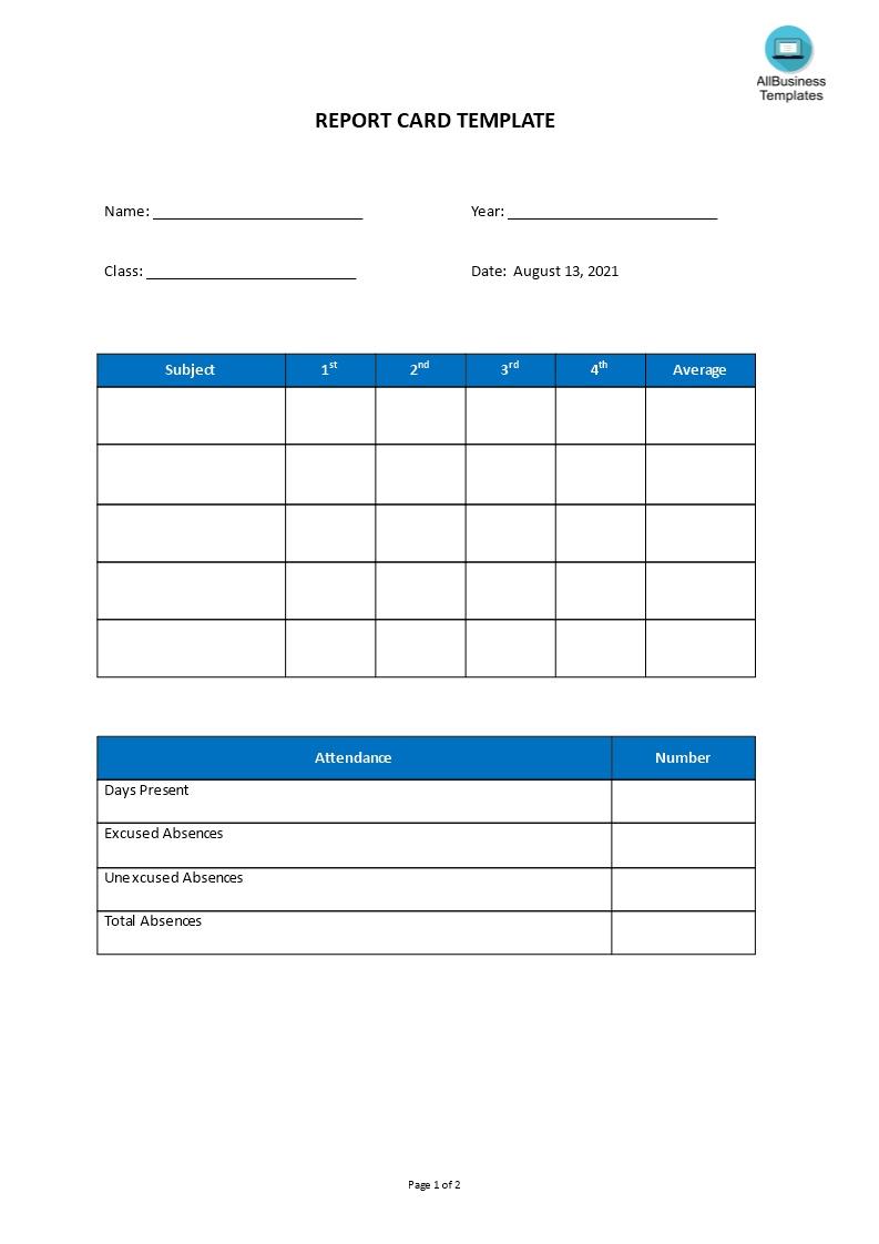 Blank Report Card Templates Download