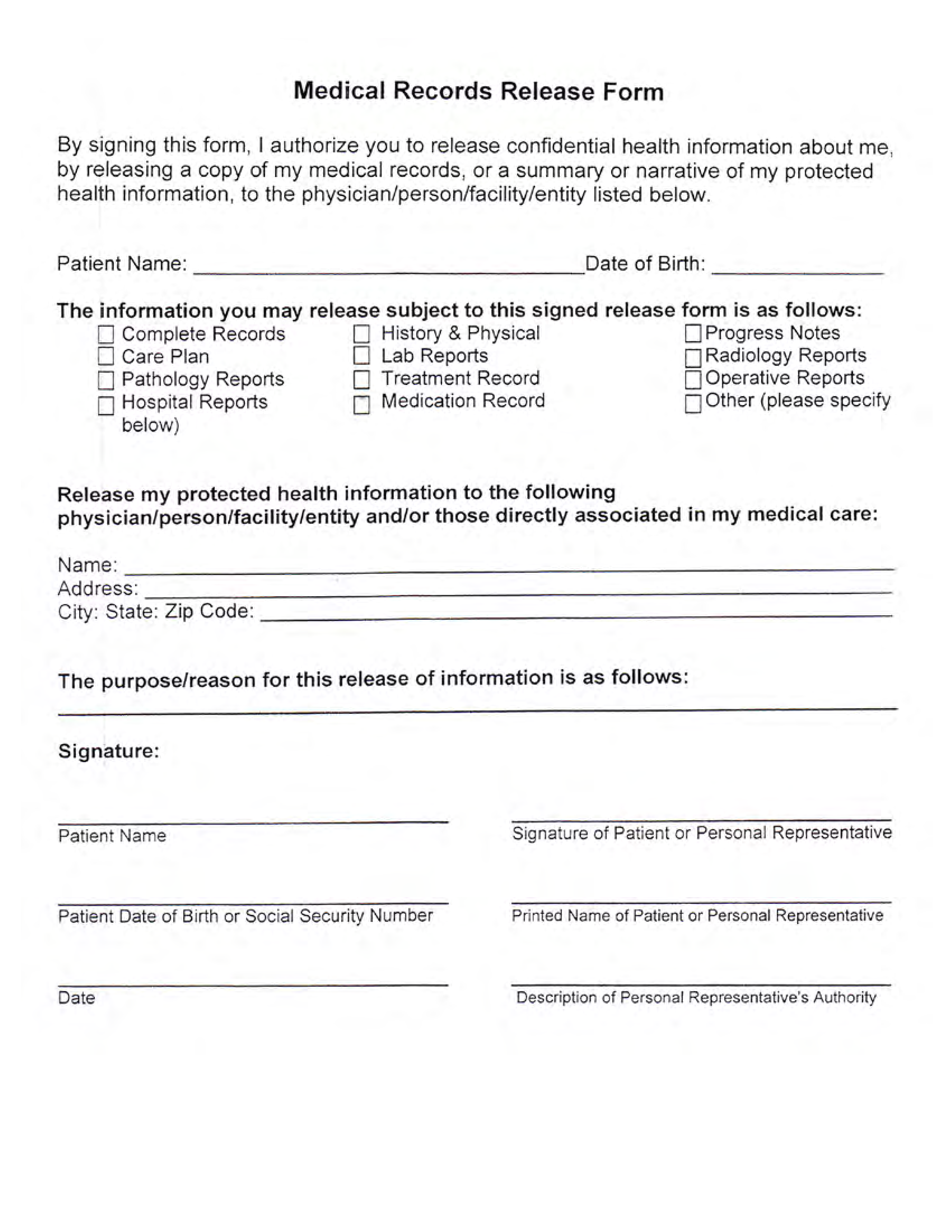 Medical Records Release Form Printable 8545