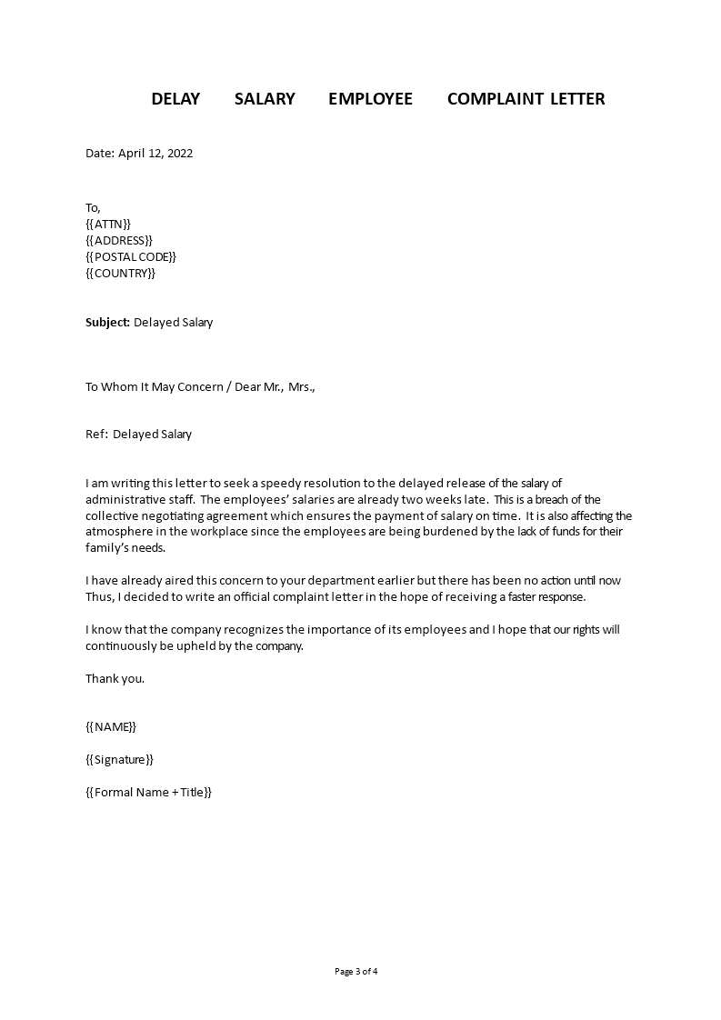 Kostenloses Employee Formal Complaint Letter Template