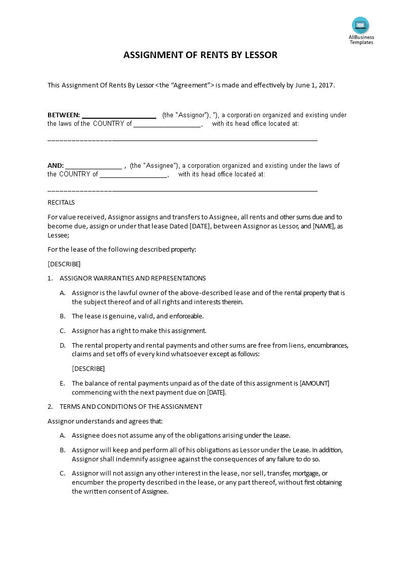 assignment of rents template