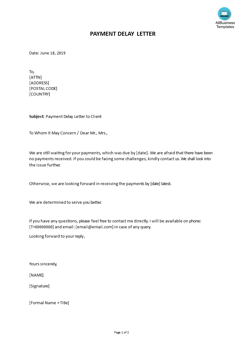  Payment Delay Letter To Client Allbusinesstemplates