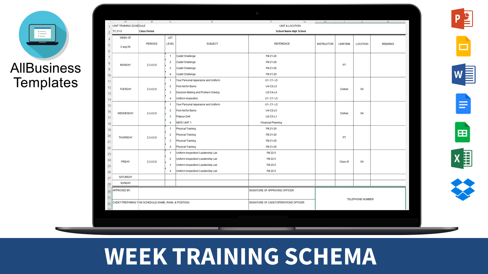  Wekelijks Training Schema Excel Allbusinesstemplates