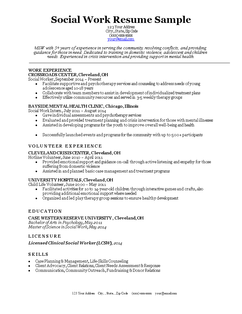  Social Work Resume Allbusinesstemplates