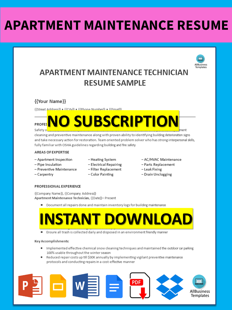 apartment maintenance resume template