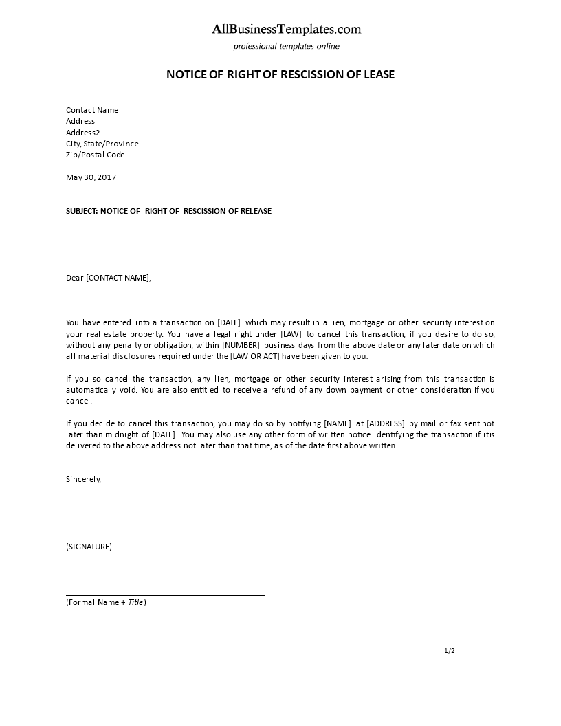 Rescinding Offer Letter Template