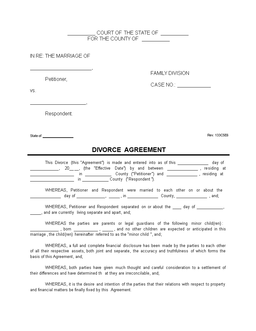 divorce agreement clean template