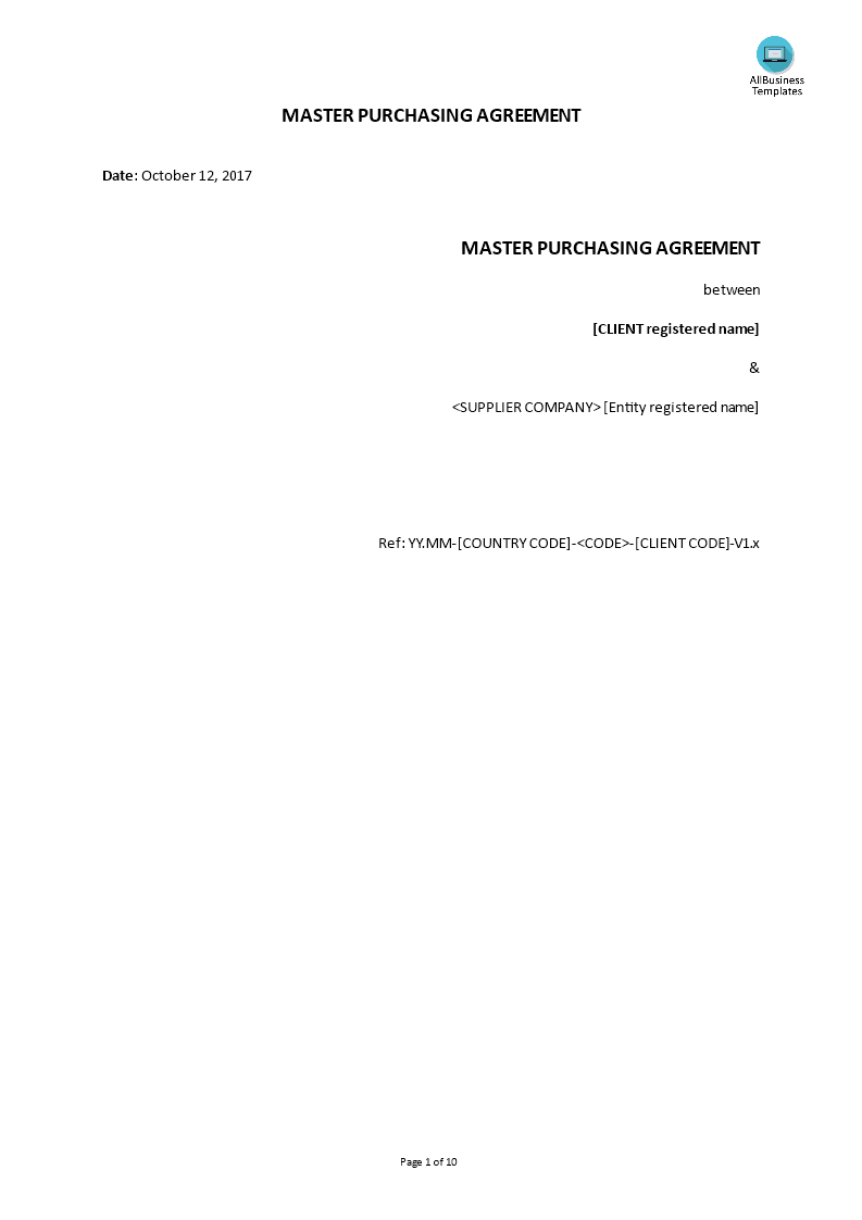 Master Procurement Agreement template 模板