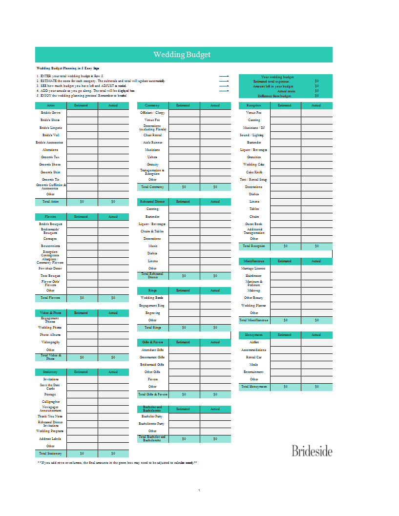 Wedding Budget Spreadsheet Template In Excel Templates At 