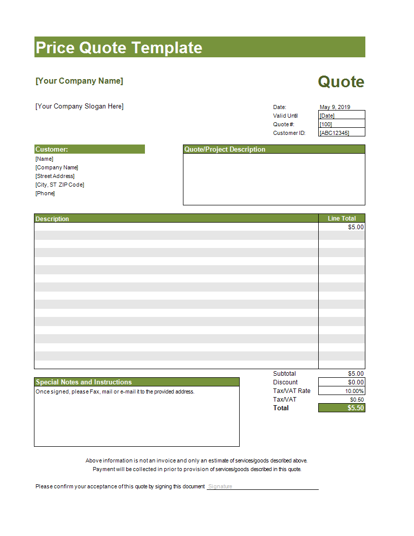quote template excel spreadsheet modèles