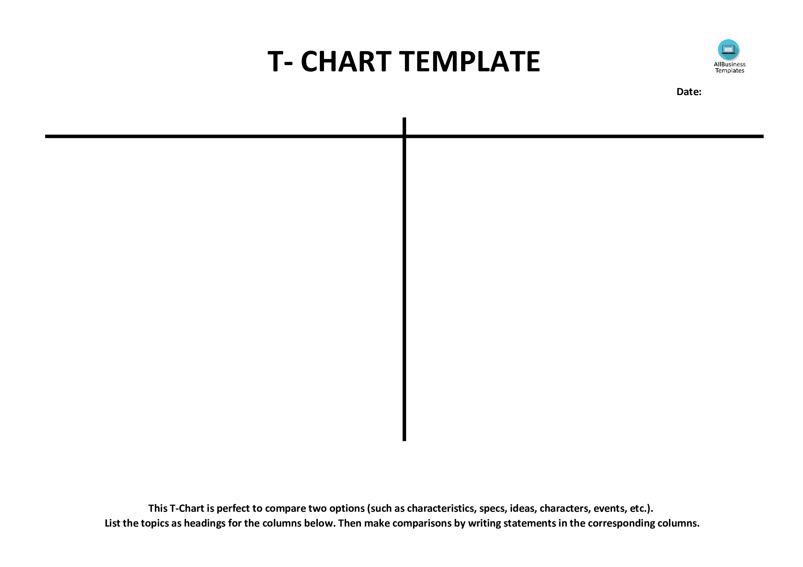 T chart Example Blank Templates At Allbusinesstemplates