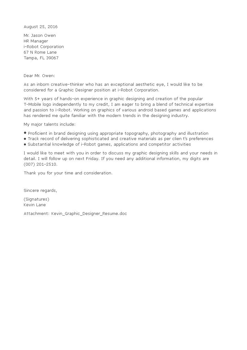 application letter for employment as a designer