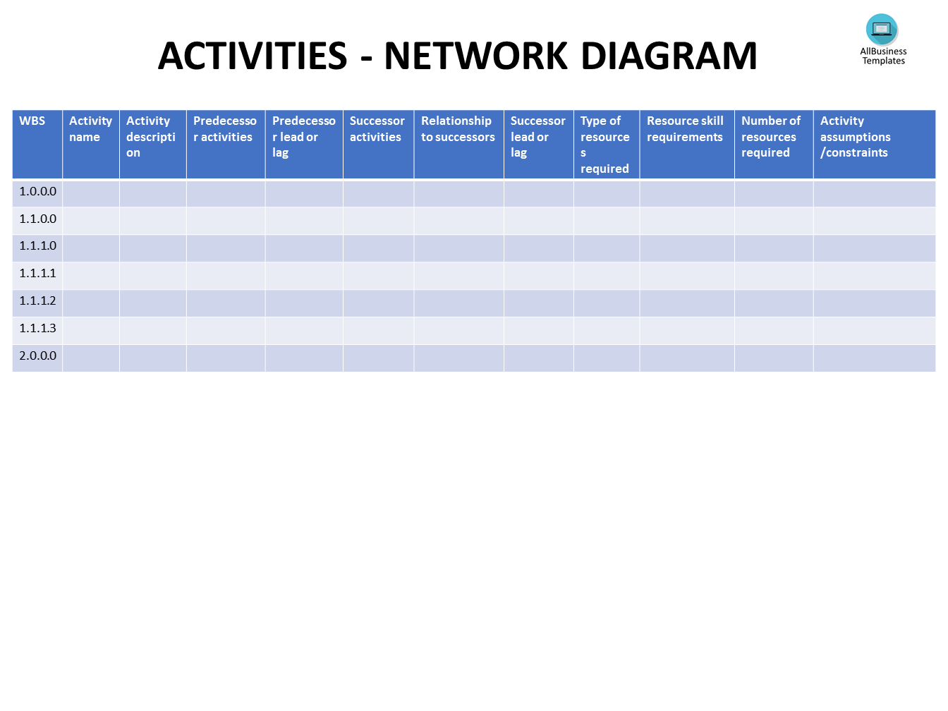 高级 Activity Network Diagram 样本文件在