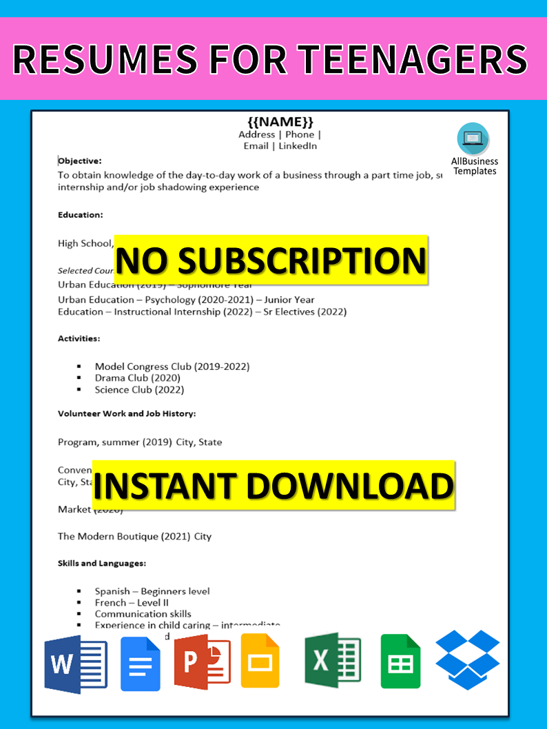 teenage first resume template