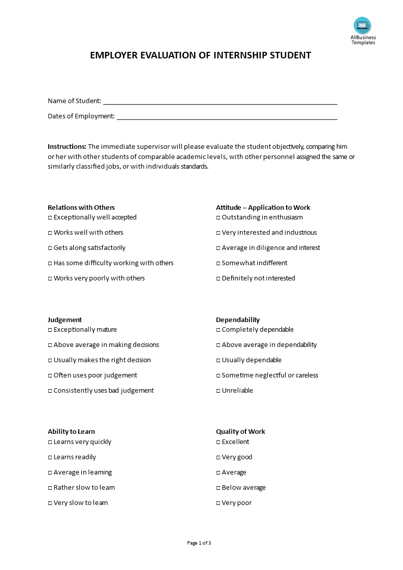 hr employer evaluation of interns plantilla imagen principal