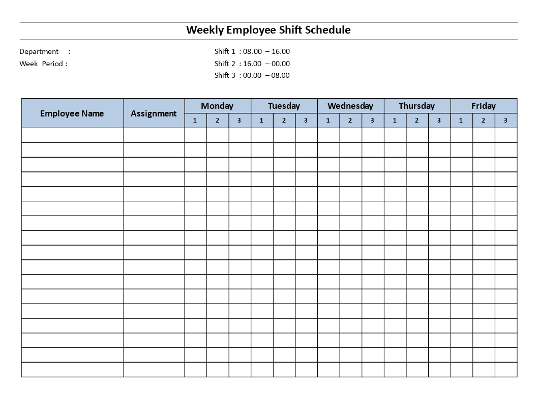 Weekly Employee 8 Hour Shift Schedule Mon To Fri Templates At 