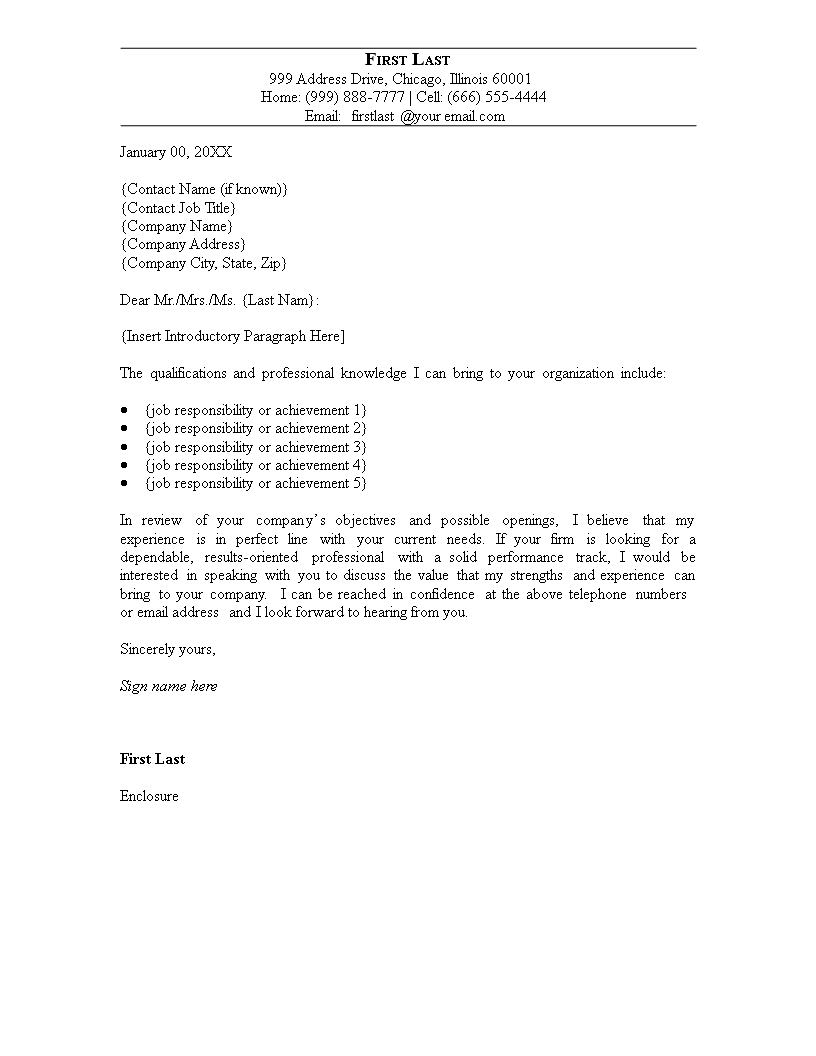 cover letter blank template