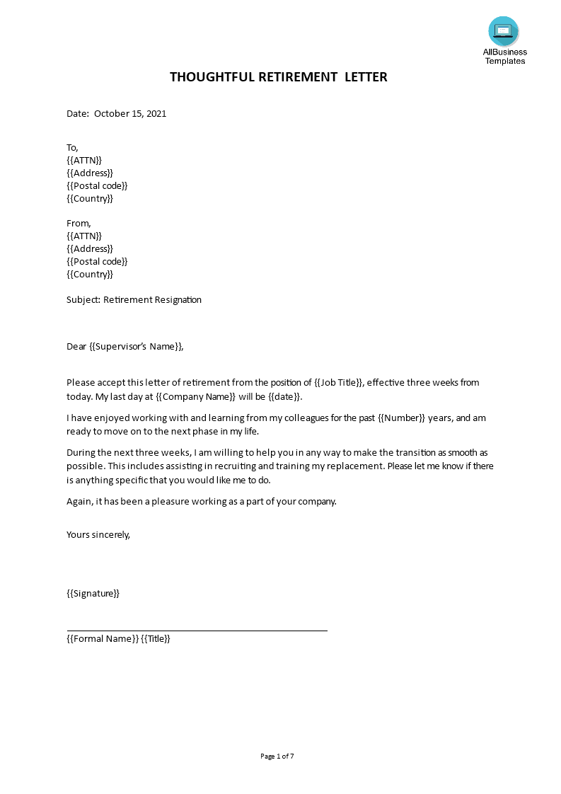 Thoughtful Retirement Resignation Letter Templates At 