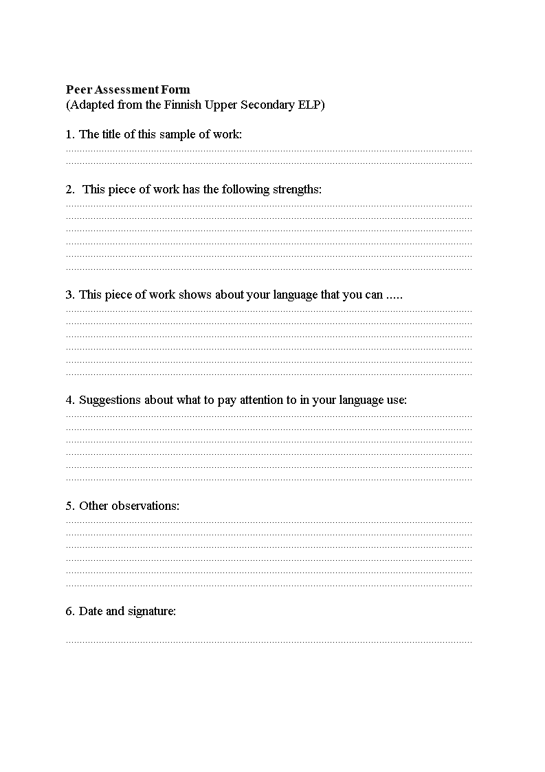 Peer Assessment Form Templates At Allbusinesstemplates