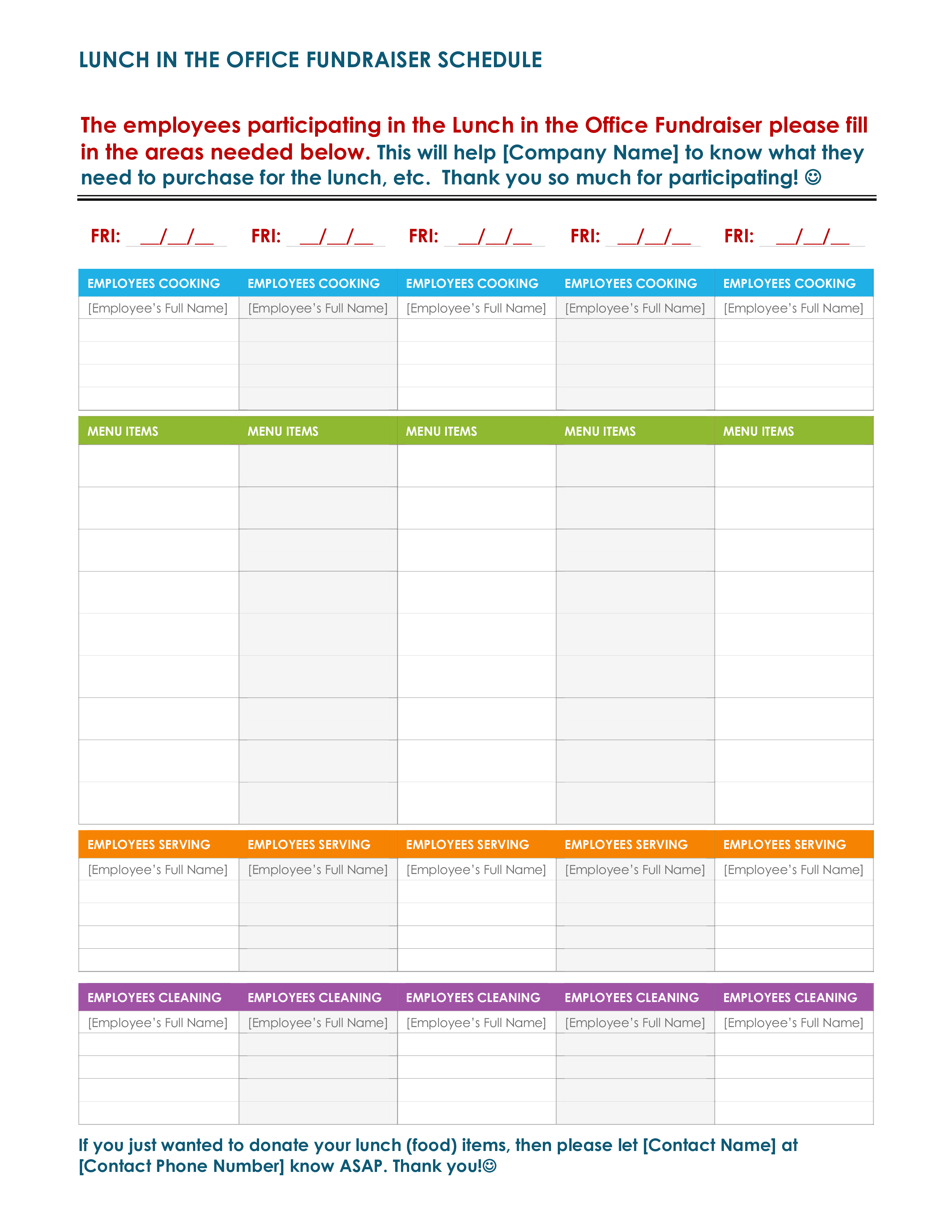 Office Lunch Schedule Templates At Allbusinesstemplates