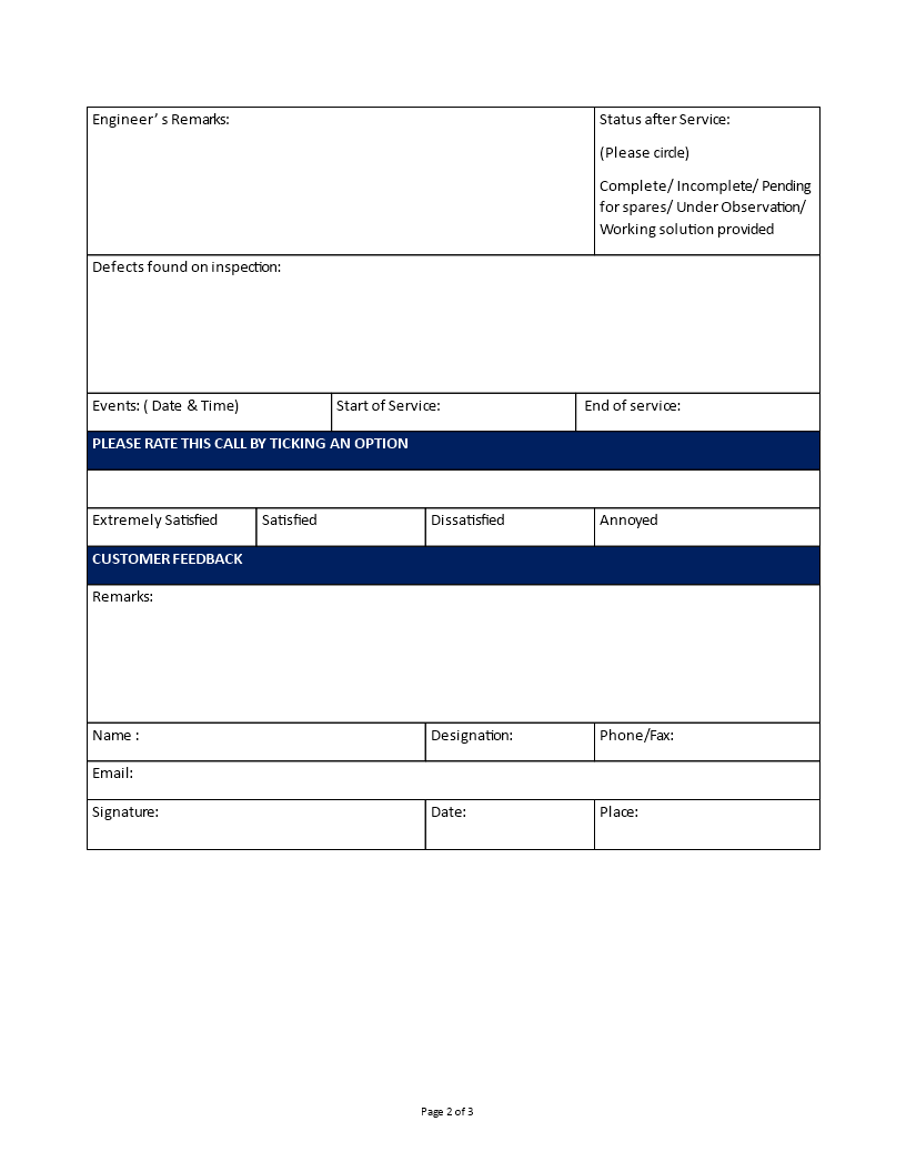 Kostenloses Service Report