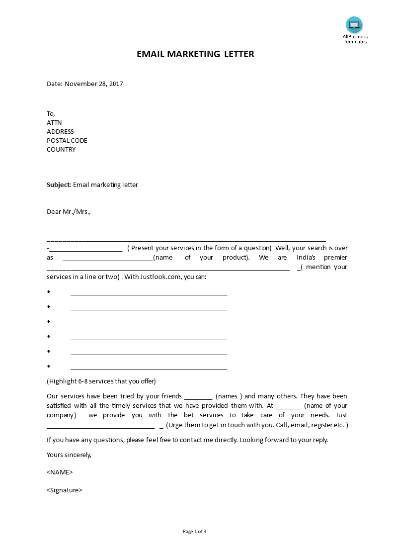 email marketing letter template