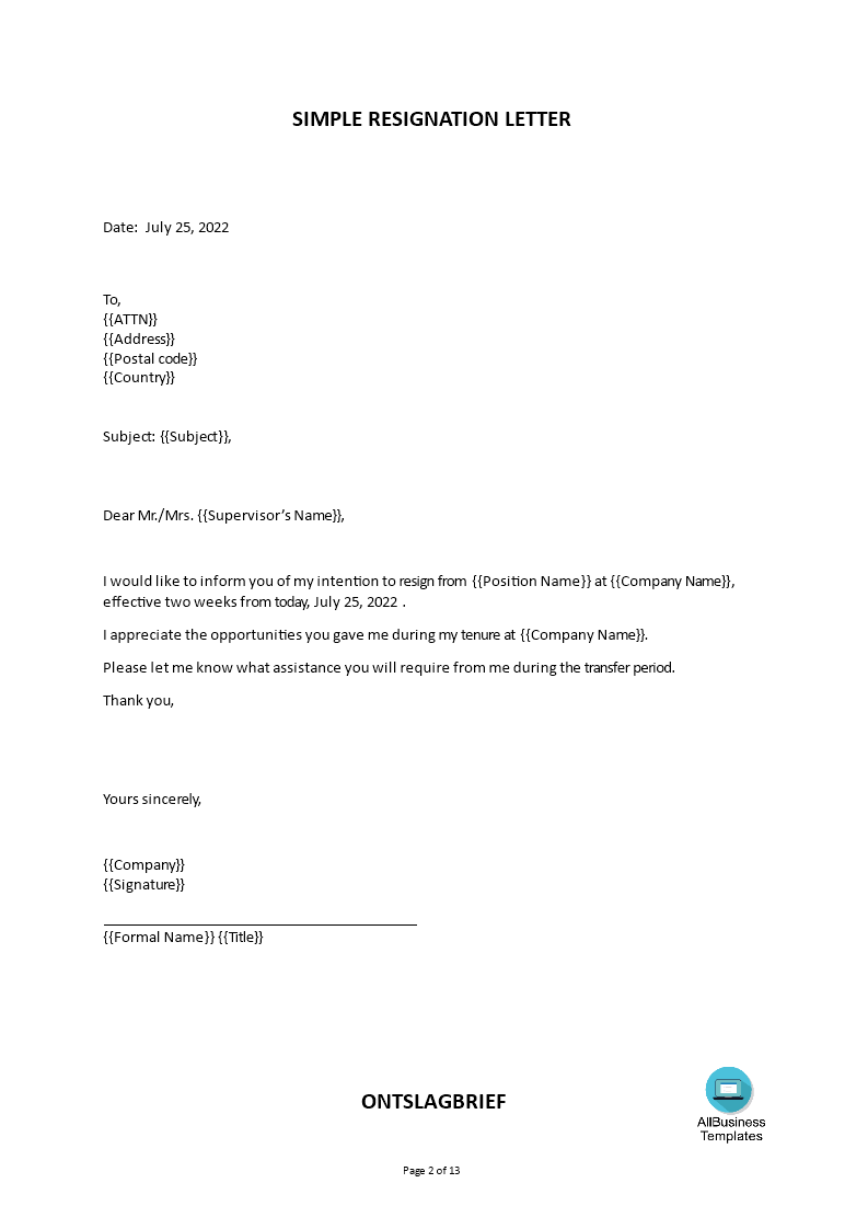 Libreng Sample Resignation Letters