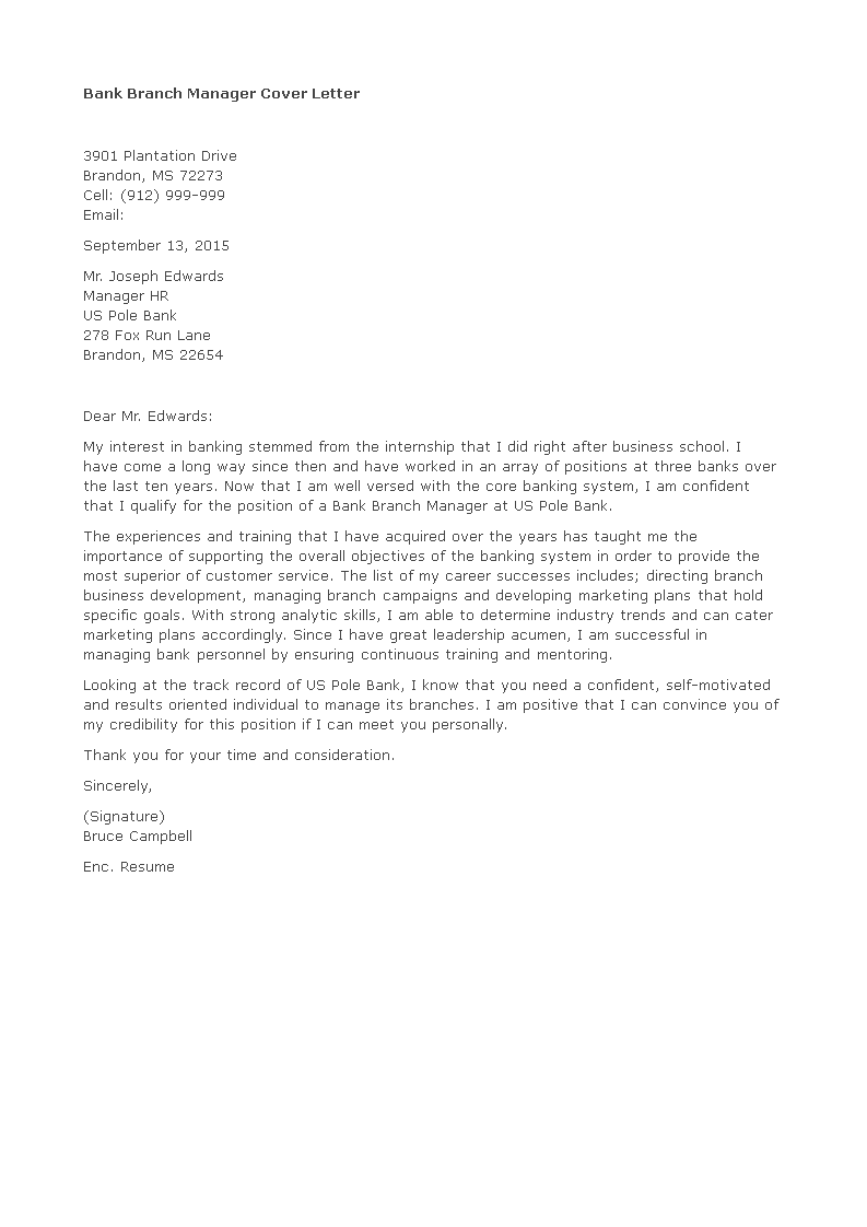 cover letter for business banking