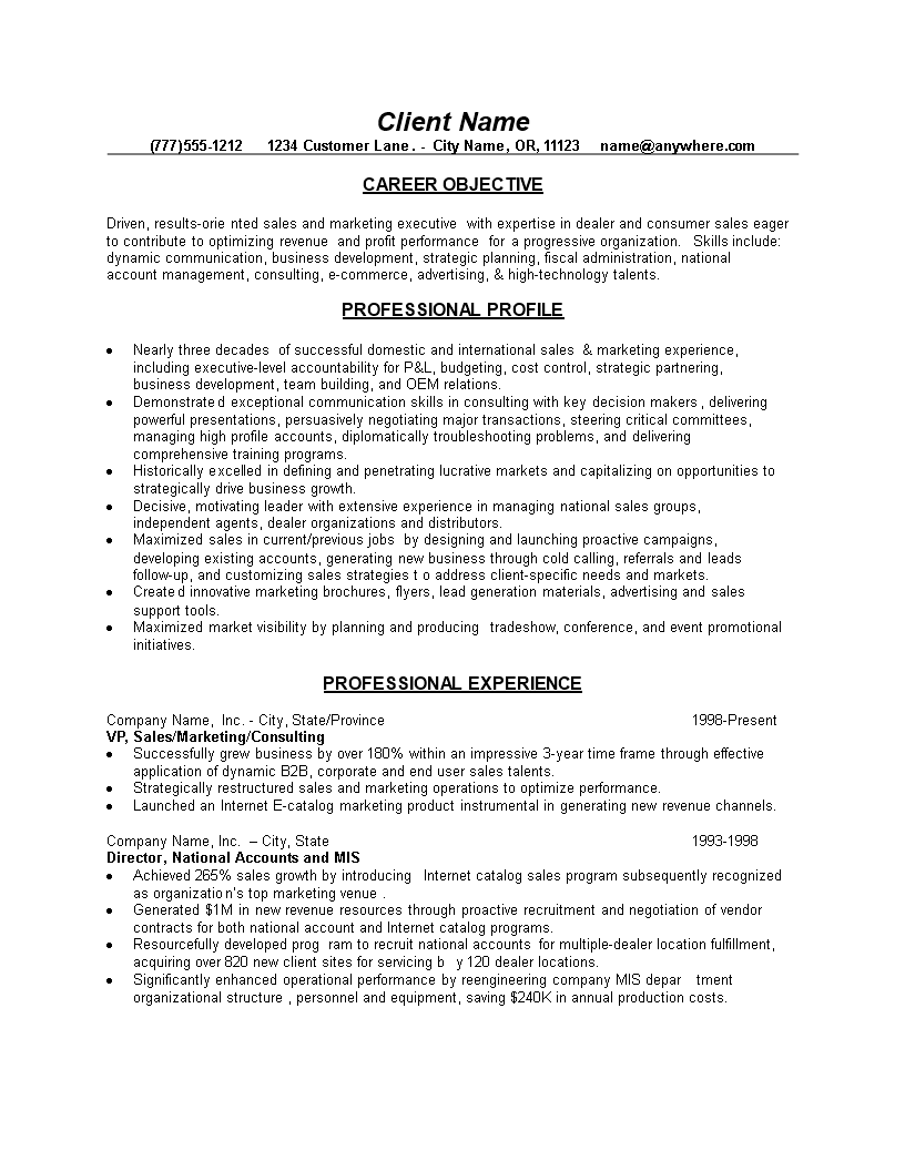  Sales Job Resume S Allbusinesstemplates