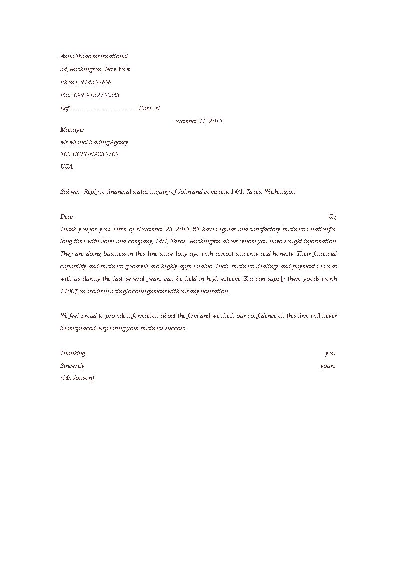 Business Enquiry Reply Letter | Templates at allbusinesstemplates.com
