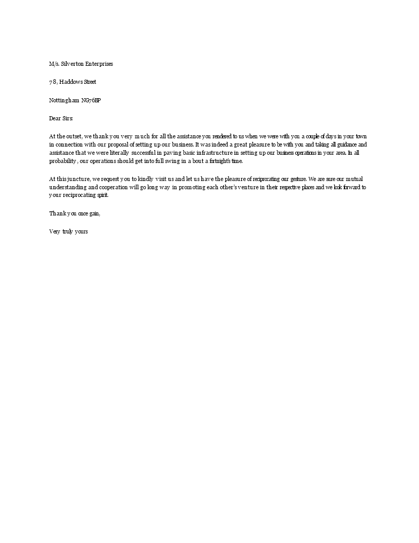 business thank you letter to another company for assistance Hauptschablonenbild