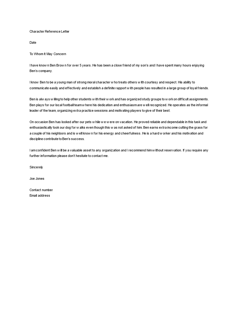 personal letter of recommendation employment template