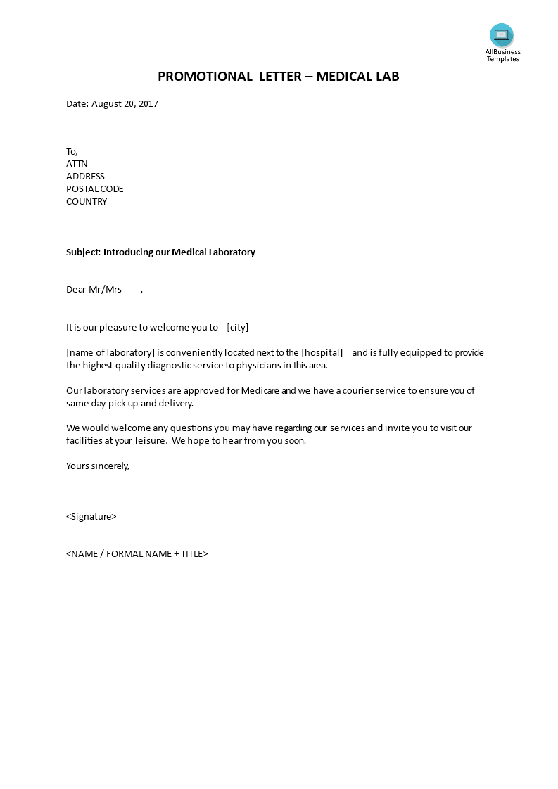 promotional letter - medical lab voorbeeld afbeelding 